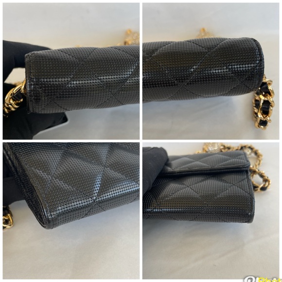 CHANEL Black Quilted large leather wallet with Gold Chain - Picture 8 of 14